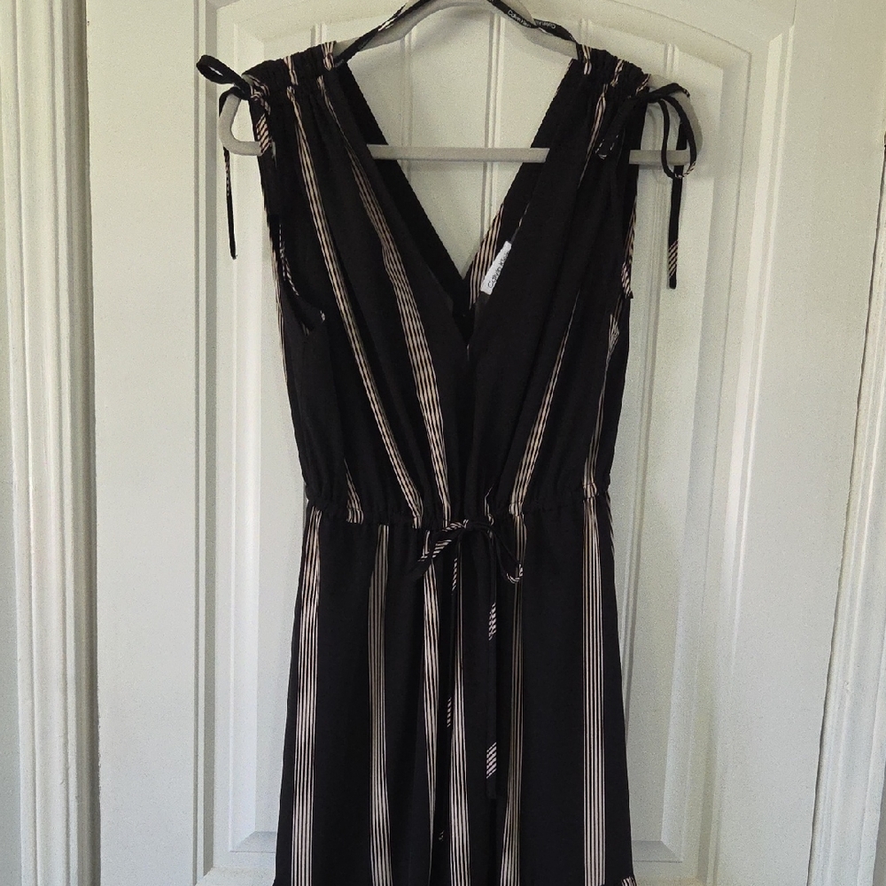 Calvin Klein Elegant Black and White Striped Dress